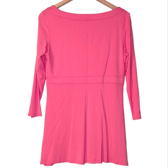 Boston Proper 3/4 Sleeve Ruched V Neck Pink Babydoll Stretch Blouse Top - Picture 2 of 6